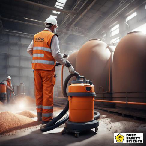 Safety Personnel using ATEX rated Vacuums for combustible dust cleaning