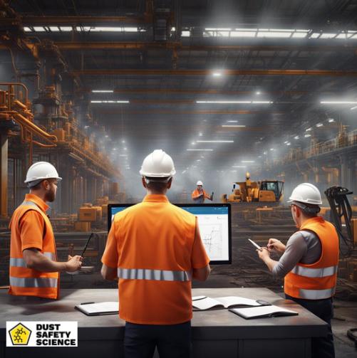 Safety Consultants monitoring a Dust Hazard Analysis on a Computer Screen