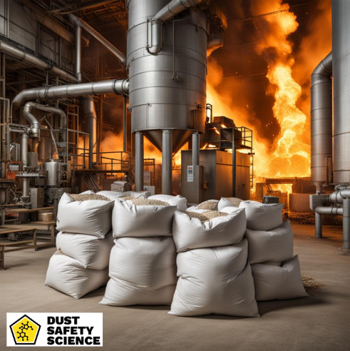 Combustible Dust Fire and Hazard, and bags of Grain, in Grain Manufacturing Facility