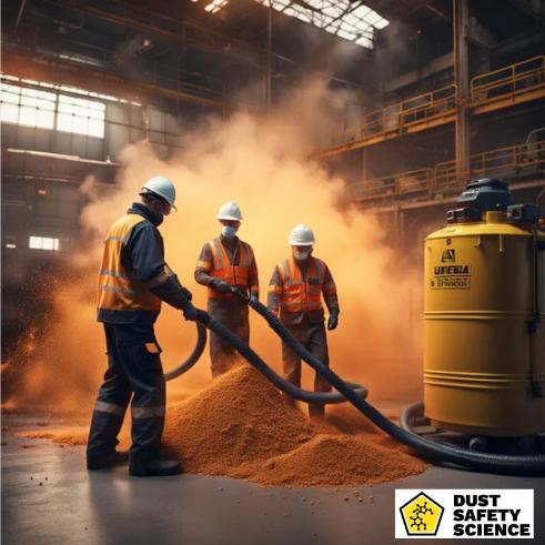 Safety Personnel Vacuuming Combustible Dust with ATEX rated Vacuum 