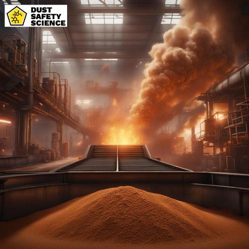 Combustible Dust piles on a conveyor belt