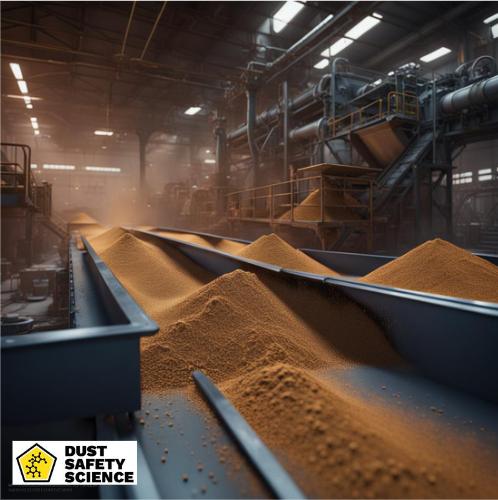 Combustible Dust piles on a conveyor belt