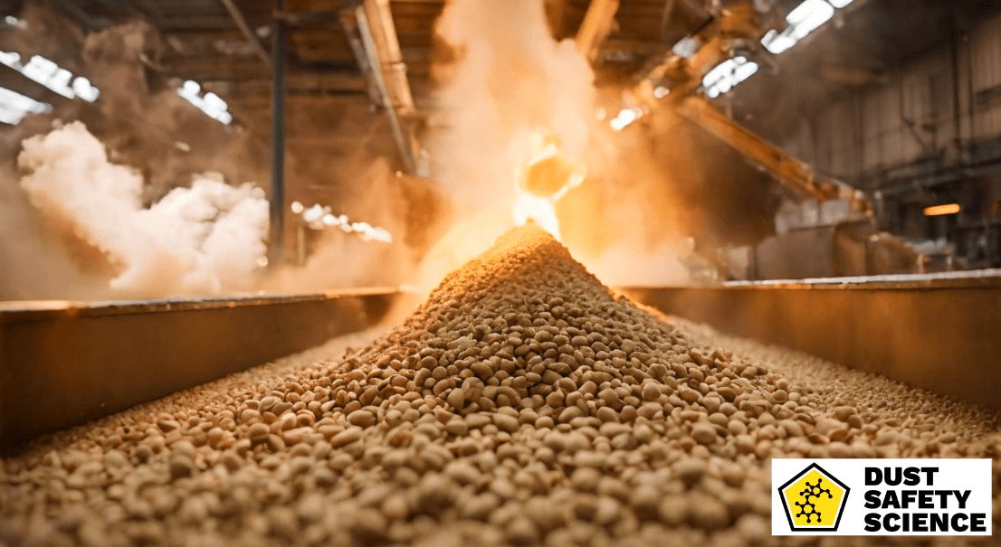 A picture of a Combustible Dust Cloud and Combustible Dust, in a Food Processing Facility