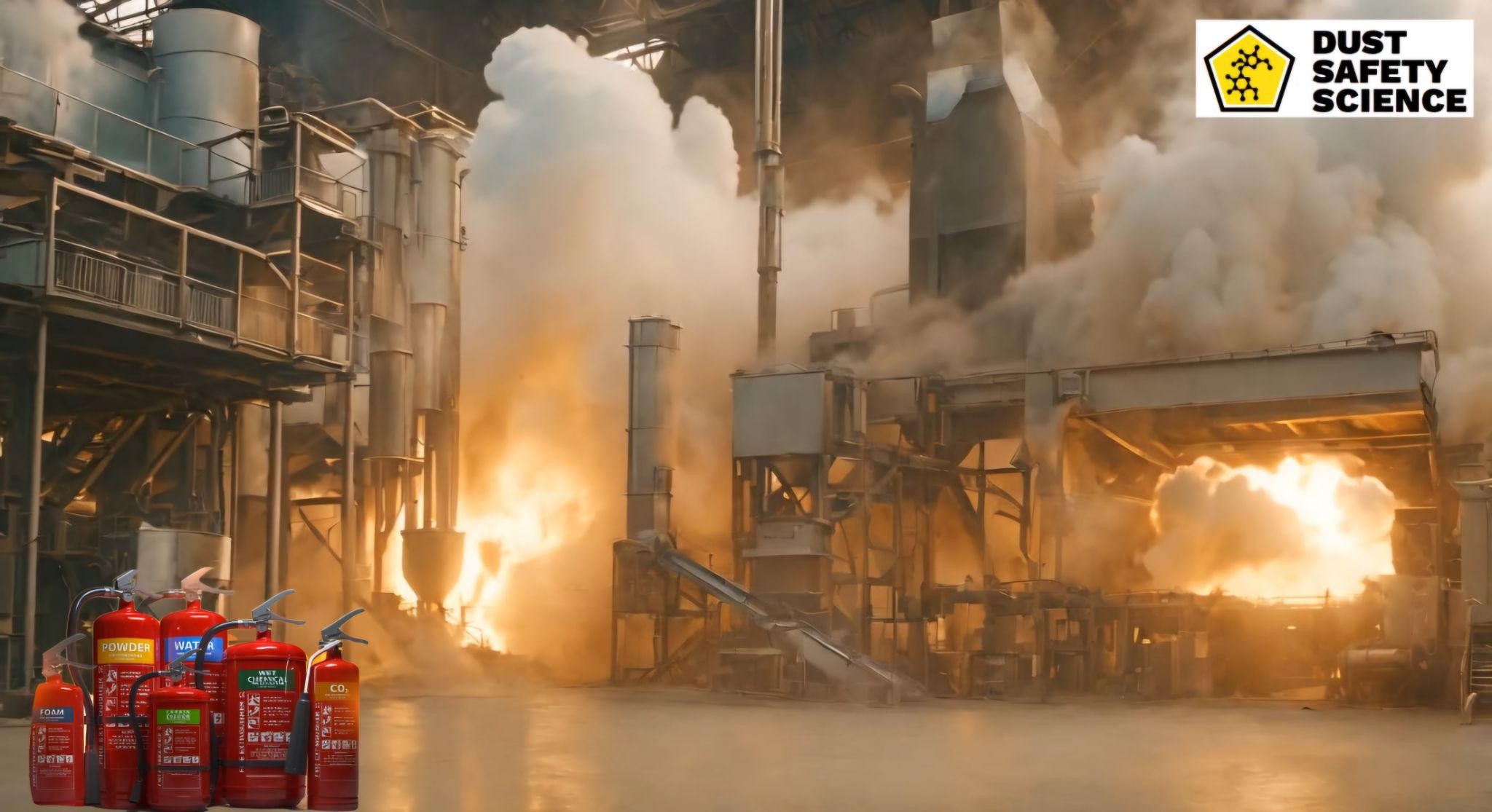 A picture of Classes of Fire Extinguishers and Dust Fire at a Metal Processing Facility