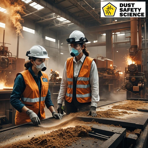 Safety Personnel sampling Biomass Combustible Dust, inside a Biomass Processing Facility