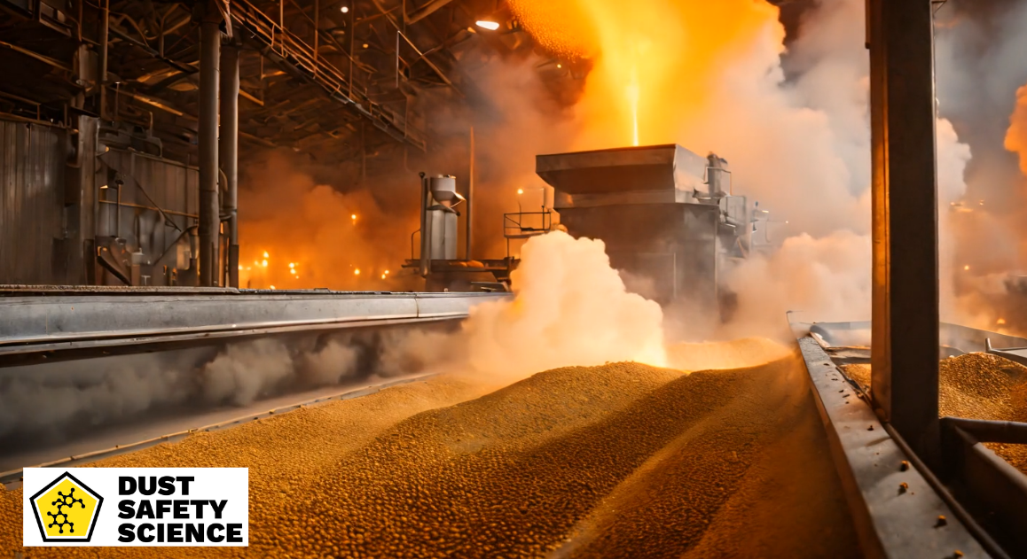 Wood Pellet Dust Clouds forming inside a Wood Pellet manufacturing facility, on a Conveyor Belt