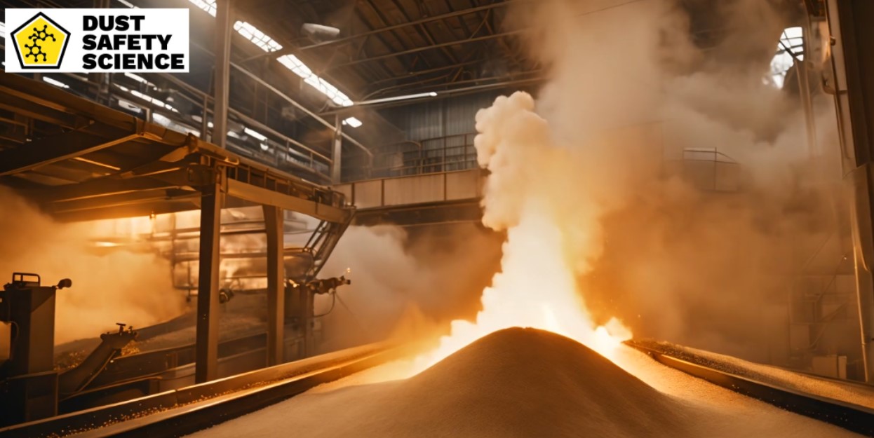 Dust Clouds and a Dust Explosion forming inside a Food processing facility, on a Conveyor Belt